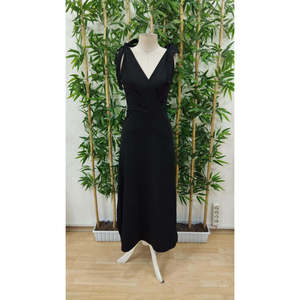 Vestido largo de crepé brillante con abertura, cuello cruzado y lazo en el hombro sin mangas para mujer, 35013 - Negro - Product Image 4