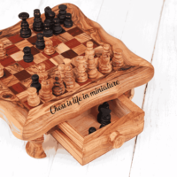 Ensemble d'échecs artisanal en bois d'olivier rustique brun ArtisRaw, unisexe, avec rangement, organiseur de jeu de société facile à utiliser CG003-24-R