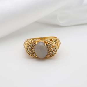 Brass <b>Ring</b> Moonstone <b>Statement</b> <b>Ring</b> Dainty Brass <b>Ring</b> for Women 18k Gold Plated Boho - Product Image 2