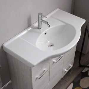 Meuble de salle de bain autoportant en chêne blanc de 85 cm avec 3 portes et 1 tiroir, doté d'un lavabo Ravenna - Product Image 3