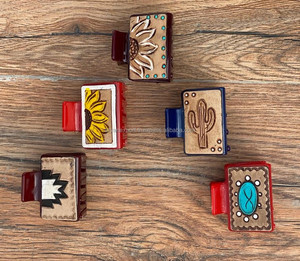 New Arrival Western Stylish Handmade <b>Tooled</b> Engraved Leather Mini Hair <b>Clips</b> Leather Mini Claw <b>Clip</b> Hair Accessories for Women's - Product Image 5
