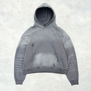 Sweat à capuche personnalisé vintage lavé à l'acide pour hommes coupe surdimensionnée en détresse épaule tombante Pull Over Hoodie 100% coton French Terry - Product Image 1