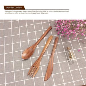 Vajilla para el hogar, juego de cubiertos, cuchara, tenedor y cuchillo cortador, juego de cubiertos de madera pulida Natural de buena calidad, cubiertos - Product Image 2