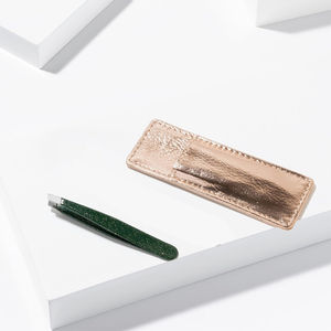 Pinzas para Cejas Personalizadas con Punta Inclinada, Color Verde Brillante, Herramientas de Manicura, Pinzas para Cejas de Belleza con Estuche de Cuero - Product Image 6