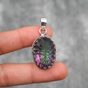 Pendentif Topaze Mystique en Argent Sterling 925 Fait Main, Collier en Pierre Précieuse, Cadeau de Bijoux pour Elle et pour Enfants, Haute Qualité pour Usage Quotidien - Product Image 1