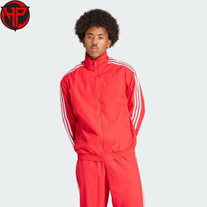 Red <b>Men's</b> Track <b>Jacket</b> Stand Collar Zip Up Sweatshirt Three Stripe <b>Long</b> Sleeve Sports <b>Jacket</b> Outerwear Custom Teamwear - Product Image 3