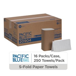 Serviettes en papier recyclé Pacific Blue Basic S-Fold, blanches, 250 serviettes/paquet, 16 paquets/caisse (20904) - Product Image 1