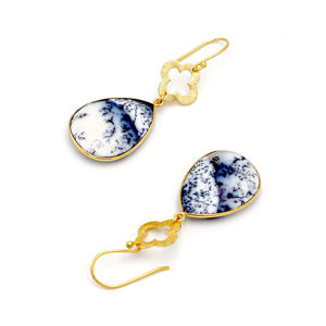 Pendientes de Flores de Ópalo Dendrítico Hechos a Mano, Chapados en Oro de 18K, Joyería de Piedras Preciosas Naturales Elegantes y Modernas para Mujer - Product Image 3