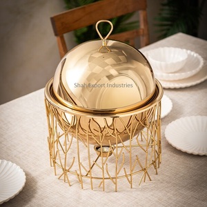 Attractive Design Metal Golden Hotpot <b>With</b> Stainless Steel <b>Lid</b> Wire Stand Round Shape Dinnerware Hotpot for Wedding Use - Product Image 2