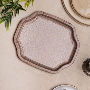 Plateau de service en bois à bord ondulé incurvé 160x190mm rose élégant caractéristiques décoratives rotin nacre perle pour servir du café - Product Image 4