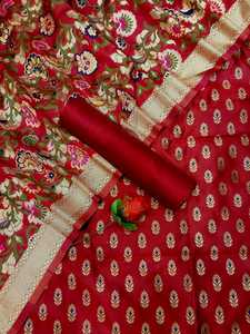 Sarees en soie de brocart sur mesure dans de beaux motifs floraux idéaux pour la revente par les boutiques de vêtements - Product Image 2