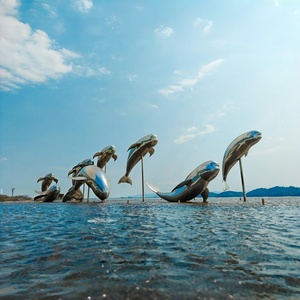 Escultura de arte urbano de elefante de acero inoxidable pulido, de gran tamaño, resistente al viento, con marco reforzado y engrosado, color personalizado, Dolphin - Product Image 1