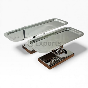 Servidor de Chocolate Rectangular Ondulado con Pedestal, Elaborado con Textura Martillada para una Presentación Artística de Postres y Buffets - Product Image 6