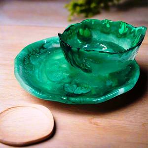 Bol de service rond en résine, orange foncé et noir, brillant, fait à la main, vaisselle décorative pour la cuisine, écologique, d'origine indienne - Product Image 4