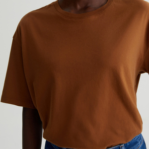 T-shirt à col rond à manches courtes et à séchage rapide pour femmes OEM T-shirt confortable en jersey de coton marron personnalisé Vente en gros T-shirts pour femmes sur mesure - Product Image 1