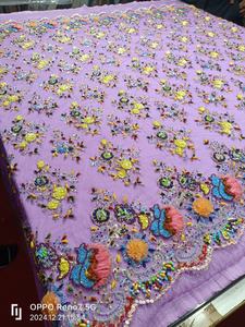 Tissu en dentelle non tissé imperméable brodé à la main, couleur argentée et violette, accessoires pour chaussures de mariage - Product Image 4