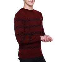 Pull d'hiver pour homme, coupe ajustée, rayé, col rond, manches longues, jacquard, design croisé sur le devant, respirant, acrylique, élégant