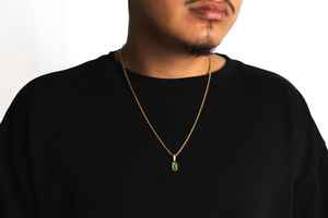 Collar de piedras preciosas con estilo Esmeralda verde para hombre, colgante chapado en oro de 18 quilates, joyería Unisex, regalo elegante para él - Product Image 4