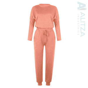 Conjunto Deportivo de Pantalones y Sudadera de Poliéster/Algodón Ligero con Logotipo Personalizado, Diseño de Diamantes, para Mujer - Product Image 1