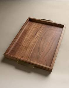 Plateau de service pour le petit-déjeuner en bois de mangue et d'acacia moderne avec poignées, finition laquée, pour la cuisine, le bureau, la vaisselle, le rangement des boissons - Product Image 1