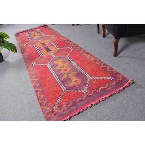 พรมปูพื้นตุรกีขนาดใหญ่2.9 x 10.1ft สีส้มแบนผ้ายางปอกระเจาสำหรับวัยรุ่นเย็บปะติดลวดลายสำหรับโถงทางเดิน - Product Image 1