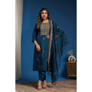 Conjunto de Kurta, Pantalón y Dupatta Azul Medianoche para Mujer Rifaqat Naila - Product Image 5