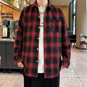 Chemise à manches longues à carreaux pour hommes, style ample et décontracté, vêtements d'extérieur vintage, manteau de flocage, vêtements de saison d'automne - Product Image 1