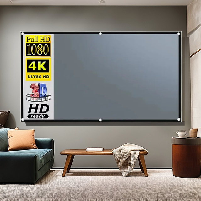 4K HD Projector Screen Anti-Light 16:9 Movie Curtain 60 84 100 120 130 Inch Portable Foldable Indoor Outdoor Projector Cloth