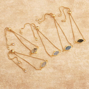 Pulsera Ajustable de Latón Chapado en Oro con Piedras Preciosas para Mujer, Diseño Moderno con Bisel en Forma de Marquesa, Pulseras Hechas a Mano - Product Image 1