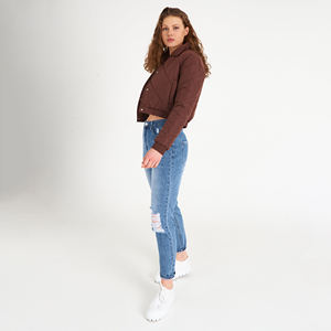 Chaqueta de bombardero para mujer, prendas de vestir informales, de punto, de algodón, impermeable, a prueba de viento, de invierno, con cremallera y cuello levantado - Product Image 2