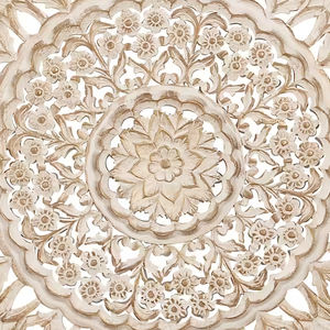 Prix d'usine Décoration murale ronde blanche ornementale traditionnelle Oeuvre en bois massif Technique personnalisée fabriquée en Inde - Product Image 4