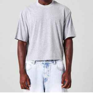 Custom Logo Box Tee Shirt Streetwear Oversize Blank <b>Cropped</b> <b>Top</b> T-Shirt 100% Cotton Heavyweight 220g Drop Shoulder Boxy Fit - Product Image 2