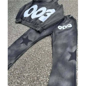 Pullover Tracksuit Distressed Embroidery logo FLARE Tracksuit <b>for</b> <b>Men</b> Flared Hoodie & <b>Sweat</b> <b>Pants</b> Sets Tracksuit - Product Image 2