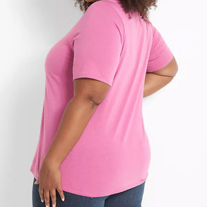 Camiseta de manga corta con cuello en V de color sólido informal en blanco de talla grande Característica de estampado ecológico - Product Image 6