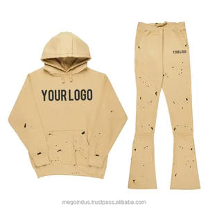 Ensemble sweat à capuche zippé avec lavage de pierre LOGO personnalisé OEM Pantalon de survêtement évasé 100% coton et survêtement pour hommes pour la salle de sport - Product Image 2