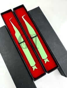 Vente en gros de pinces d'extension de cils à revêtement en poudre mat menthe lance à 90 degrés Instruments de beauté de conception papillon arrière - Product Image 5