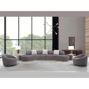 Juego de Sofás Curvos Modernos de Tela con Patas de Madera y Cojines Rellenos de Espuma, Color Gris, Muebles para Sala de Estar y Recepción de Hotel - Product Image 1