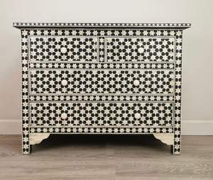 Cajón con incrustaciones de hueso y mesa de centro, muebles hechos a mano con artesanía tradicional, decoración de lujo para la sala de estar. - Product Image 4