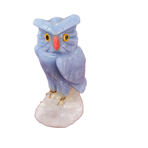 Sculpture d'oiseau de hibou d'angélite fabriquée à la main exclusive - Product Image 1