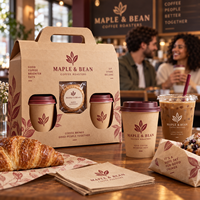 Boîte cadeau personnalisée pour café AT PACK avec poignée |   Ensemble d'emballage à emporter pour 3 tasses avec logo, gobelets à café, emballage pour biscuits et café