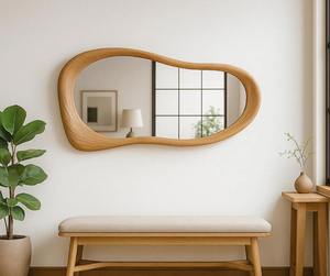 Miroir mural en bois massif écologique fait main de qualité supérieure, cadre asymétrique organique, design Art Déco pour la décoration de la maison à prix avantageux - Product Image 4