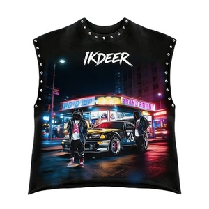 T-shirt Homme Tendance Streetwear à Manches Courtes Imprimé Numérique Écologique Coton Lourd 220g avec Rivets Thermocollés - Product Image 1