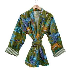 กิโมโนชุดคลุมอาบน้ำผ้าฝ้ายพิมพ์ลายหรูหราสำหรับผู้หญิงเสื้อคลุมอาบน้ำสั้นชุดใส่อยู่บ้านเนื้อลื่นสำหรับใส่นอนและอาบน้ำ - Product Image 1
