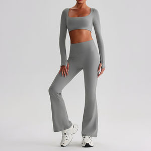 Conjunto de yoga para mujer Cintura alta Tight Yoga Fitness Wear Running Sports Suit Color sólido Moda Activewear - Product Image 3