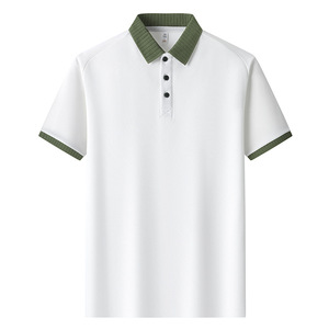 POLO de punto a rayas con etiqueta personalizada para hombre al por mayor, camisa básica informal holgada transpirable de seda helada de manga corta, camiseta retorcida - Product Image 6
