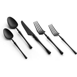 Couverts en acier inoxydable enduits de couleur noire à longue poignée stable couverts allant au lave-vaisselle pour l'utilisation de restaurant à domicile ensemble de 5 - Product Image 1