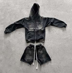 Custom Logo Winter Streetwear Hoodie & <b>Shorts</b> Set 100% Cotton Anti-Odor Breathable Tracksuit for Men - Product Image 3