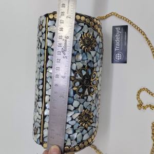 Royal Handcrafted Metal Clutch Bolso de noche para mujer Moda Tradebyd Cadenas de perlas Correas Flores Correa extraíble impermeable - Product Image 5