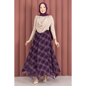 Plum Floral Pattern Asymmetrical Chiffon <b>Skirt</b> <b>Elastic</b> Waist Soft Breathable Spandex Digital Print European Style for Spring - Product Image 3