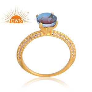 แหวนพลอยโทแพซชุบทอง18K สำหรับผู้ผลิตเครื่องประดับควอตซ์แบบคู่ชุบทอง18K - Product Image 1